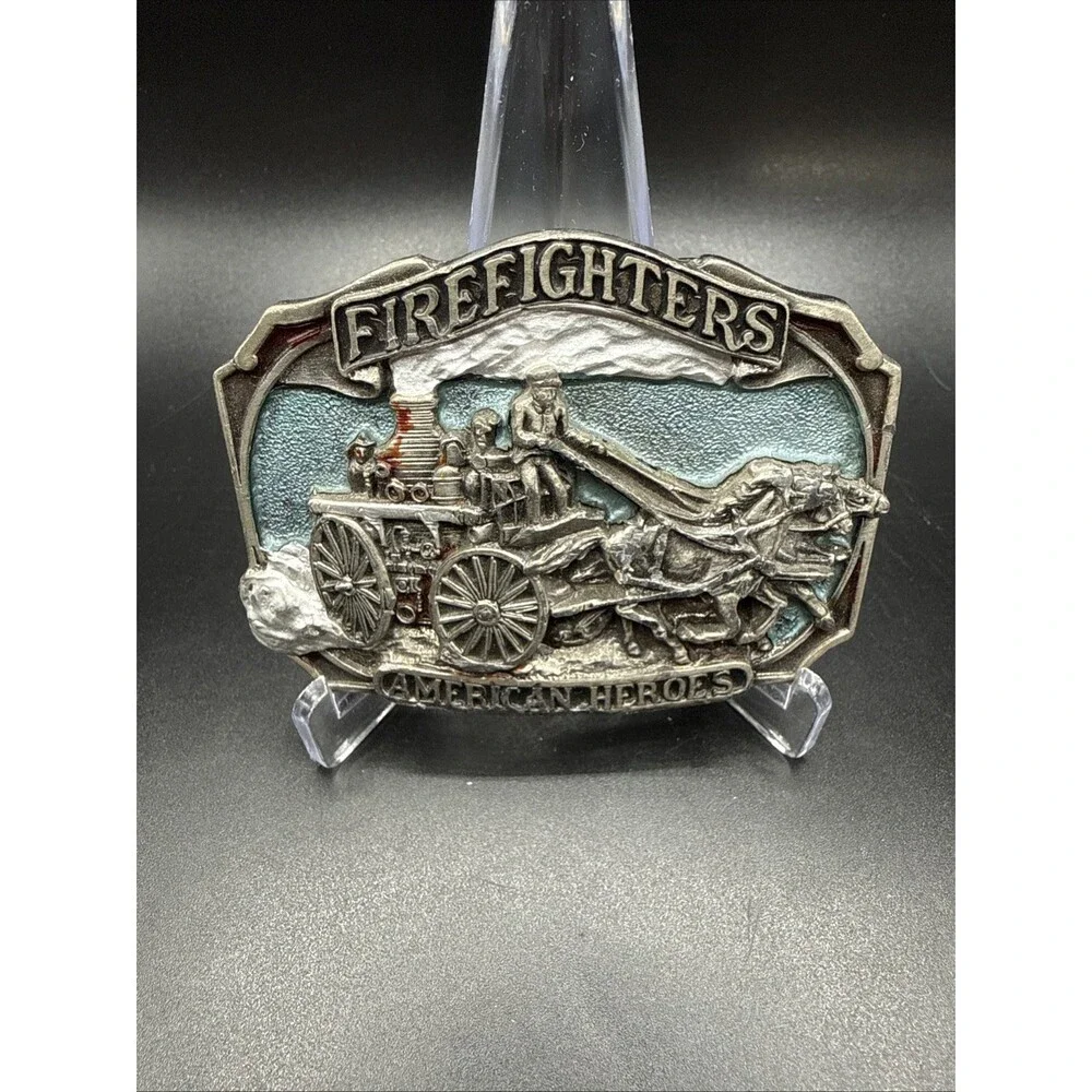 Vintage 1988 FIREFIGHTERS AMERICAN HEROES BELT BUCKLE - Great American Buckle Co